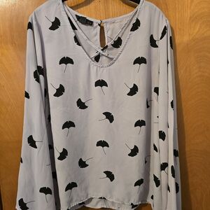 Attention Black and Gray Blouse with Leaf Design